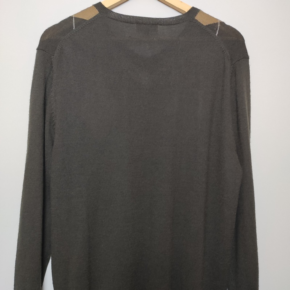 Denver Hayes Argyle Diamond V-Neck Knit Sweater Charcoal Brown Tan Size Medium - Picture 5 of 11